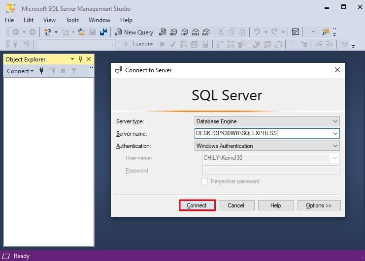 The software will pop up Connect To Server wizard enter essential credential and Connect the software with SQL Server