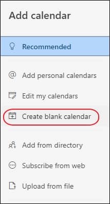 Then click on Create blank calendar