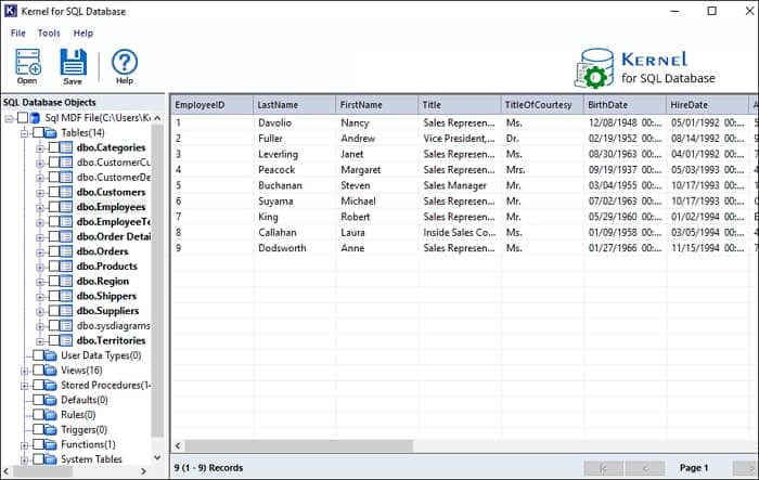 Select and preview table of the database