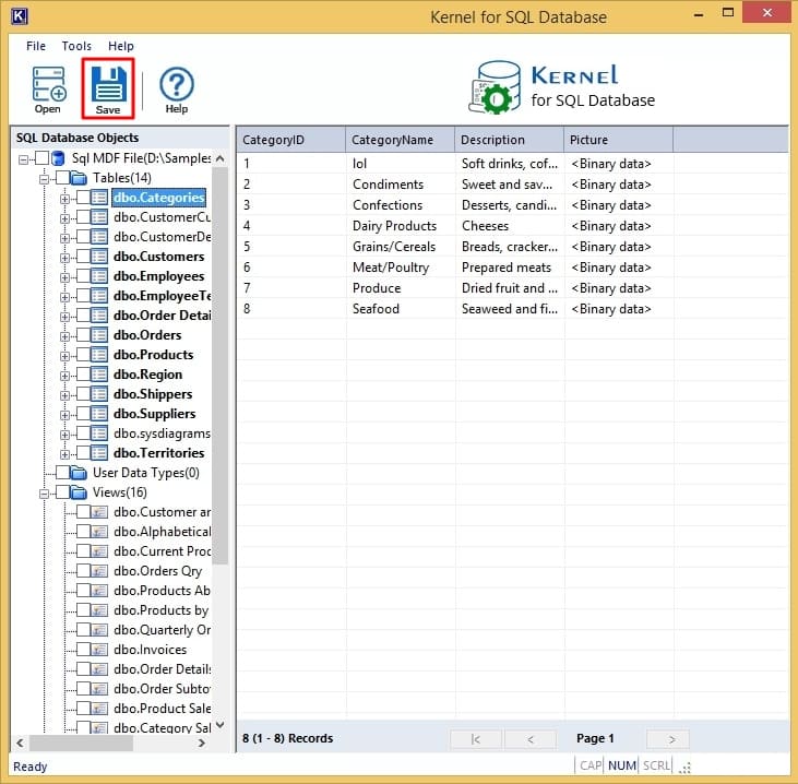 The software will retrieve all the database objects from the MDF file and show them in a tree like structure