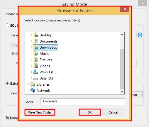 click Make New Folder to create a new folder for batch files