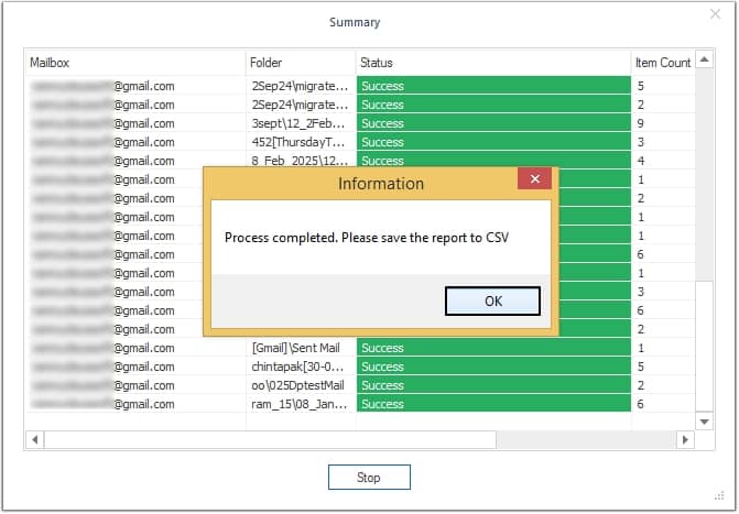 Process completed Please save the report to CSV