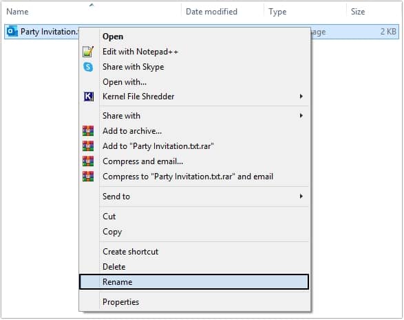Open EML file and right click and choose Rename option