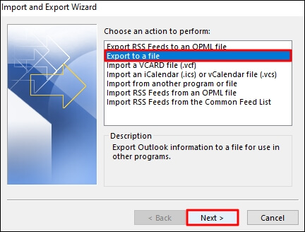 Select Export  to a file