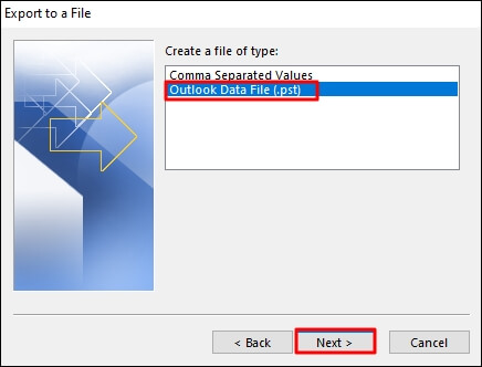 Select Outlook Data File