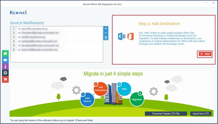 add destination tenant 