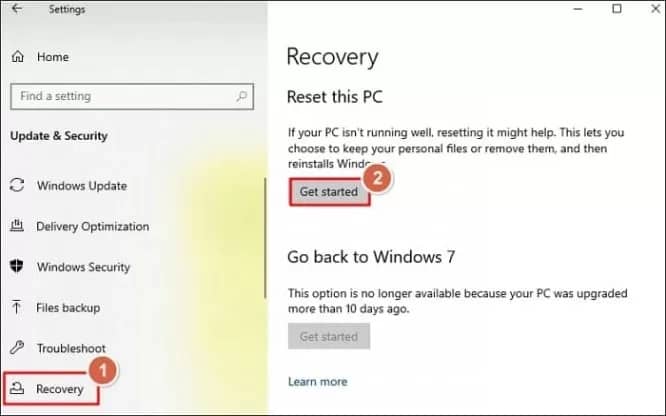 select the recovery  and click on get started