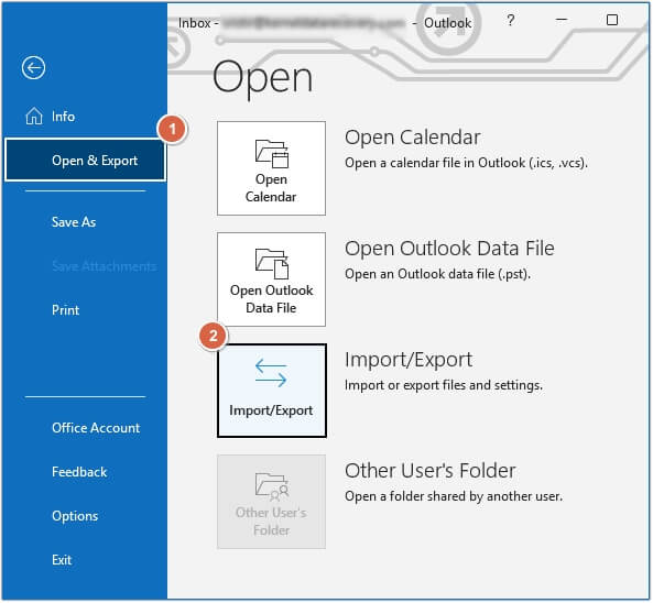 choose Import/Export option in outlook