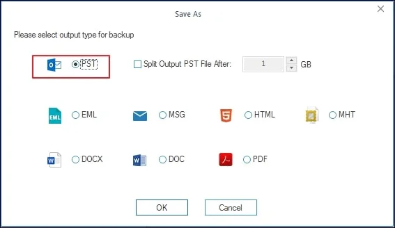 Select the file format to save