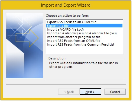 Choose Export to a file option