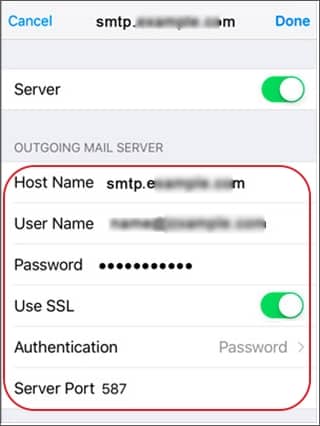 verify the smtp settings and click done