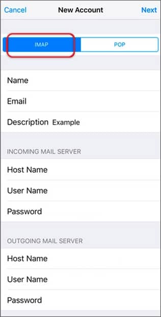 select imap as the incoming server 