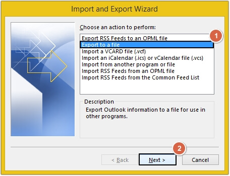 Select Export to a file option