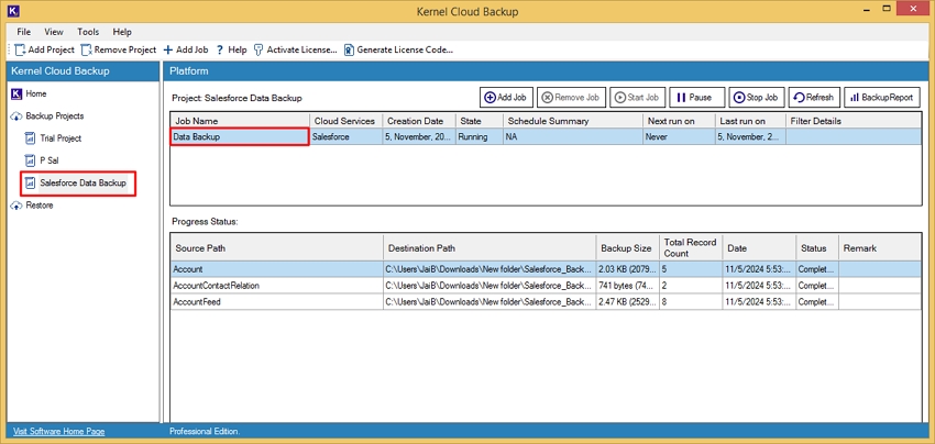 The software will start backup process and show status as Running