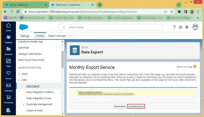 Click on Schedule Export to initiate contacts export process