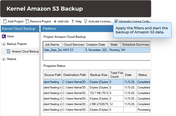 Backup process starts