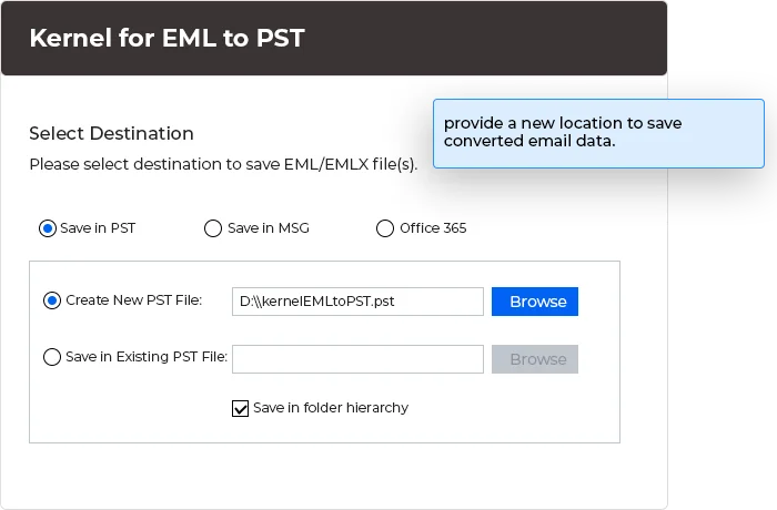 Save EML files to PST format