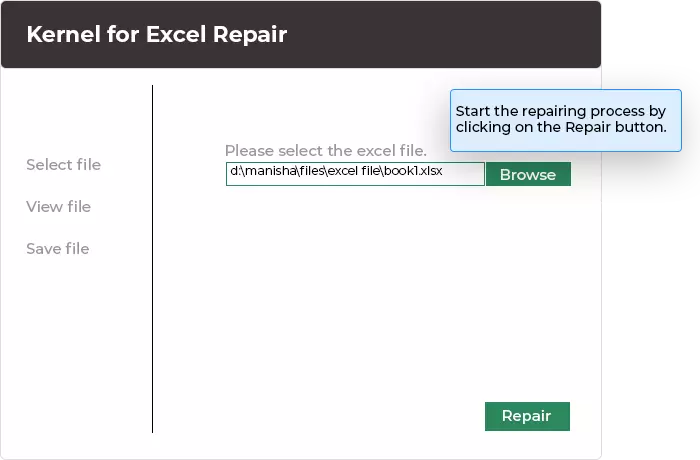 View corrupt Excel files and proceed to repair