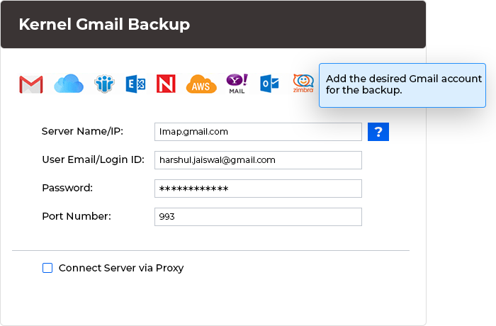 Add the desired Gmail account for the backup.