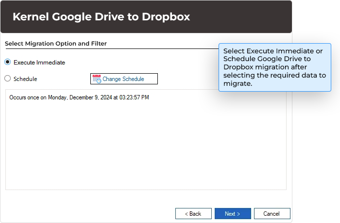 Select schedule to migrate