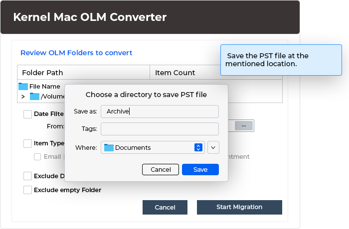 Provide a destination path and file name to save the file to your system.