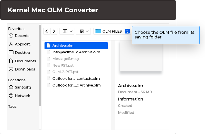 add desired OLM file(s) to convert to PST format.