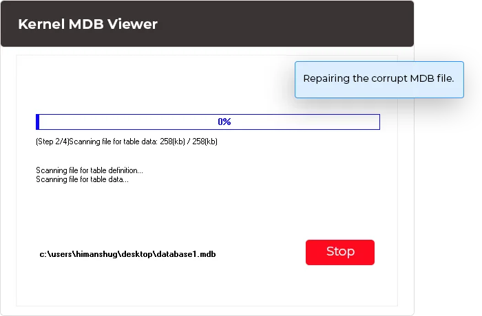 Repairing the corrupt MDB file.