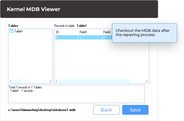 Checkout the MDB data after the repairing process.