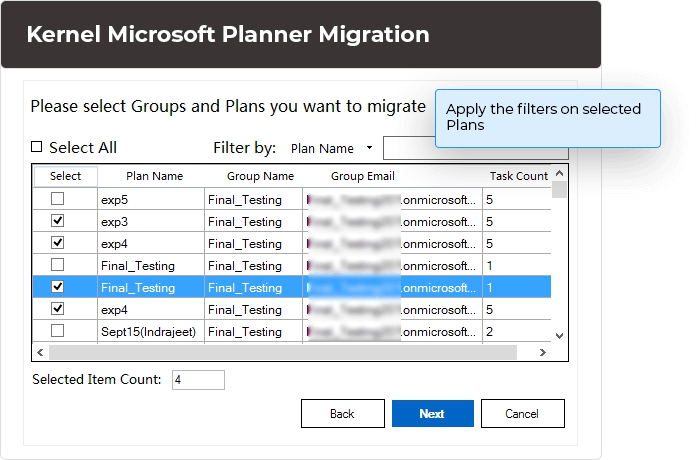 Filter your Groups and Plans based on Plan Name, Group Name, and Group Email