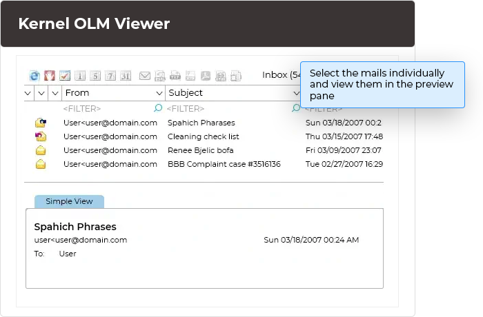 view OLM contents in the preview pane