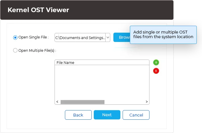 Add single or multiple OST files from the system location.