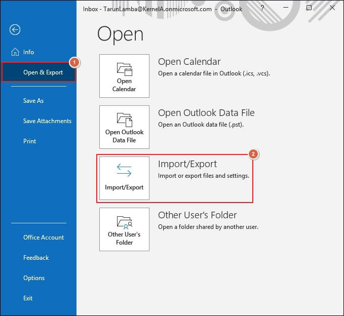 Click Import/Export option