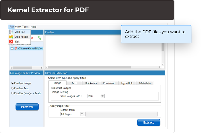 Add the PDF files you want to extract