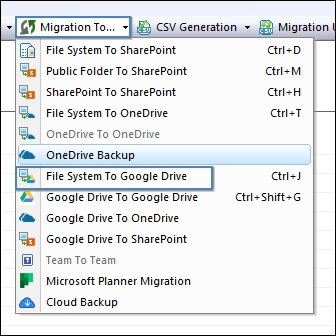 select File System to Google Drive from dropdown