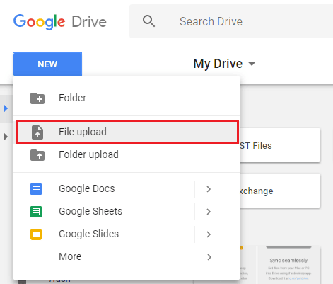 Select either File Upload or Folder Upload