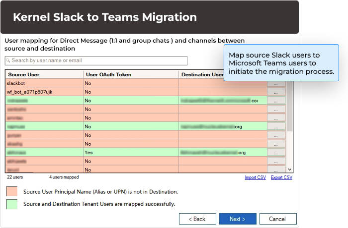 Map specific Slack users with Teams users