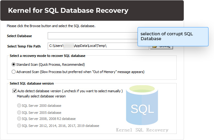 Select corrupt SQL Database with version.