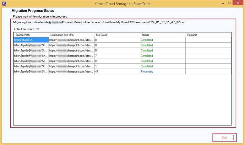 Complete Migration Progress Status in real time