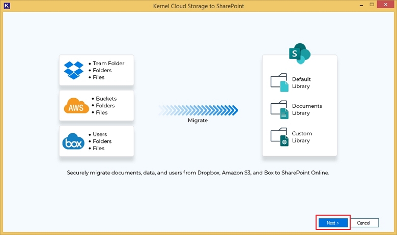 Cloud Storage to SharePoint screen