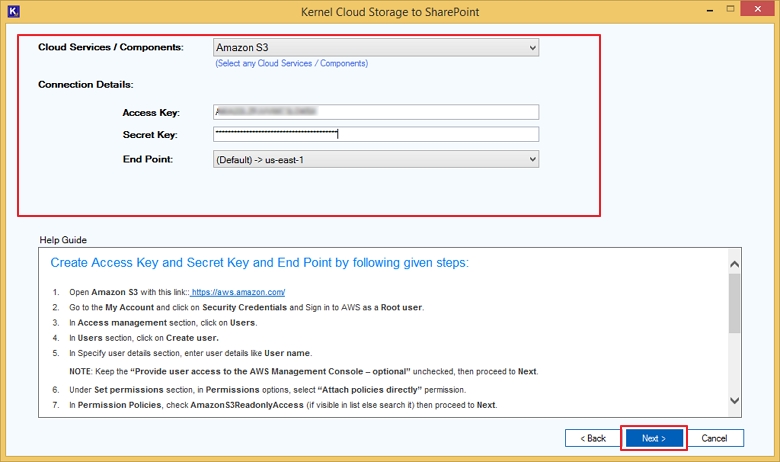 Select Amazon S3 from Cloud Services/ Components dropdown