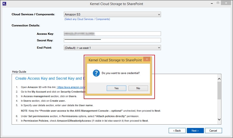 Save Amazon S3 credential