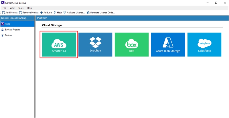 Select Amazon S3 backup module