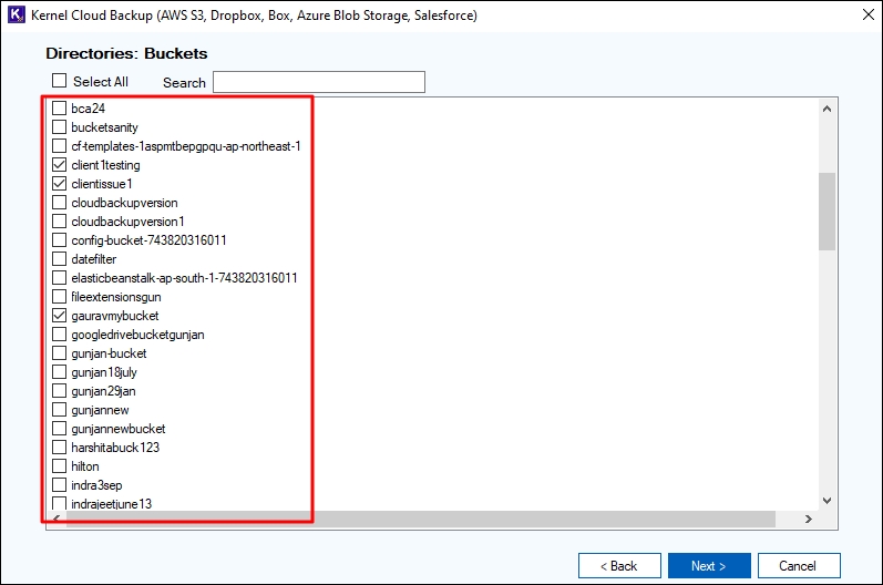 check/uncheck files and folders in bucket