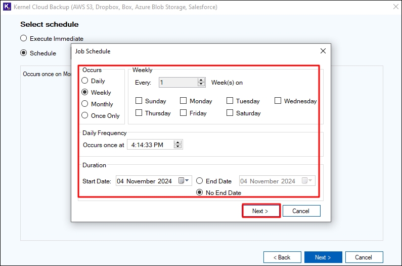 Schedule backup timing