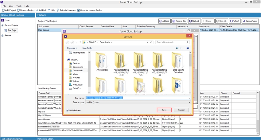 Select a specific location to save CSV