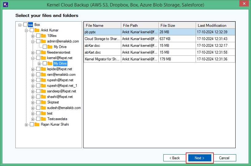 Select files and folders from pane