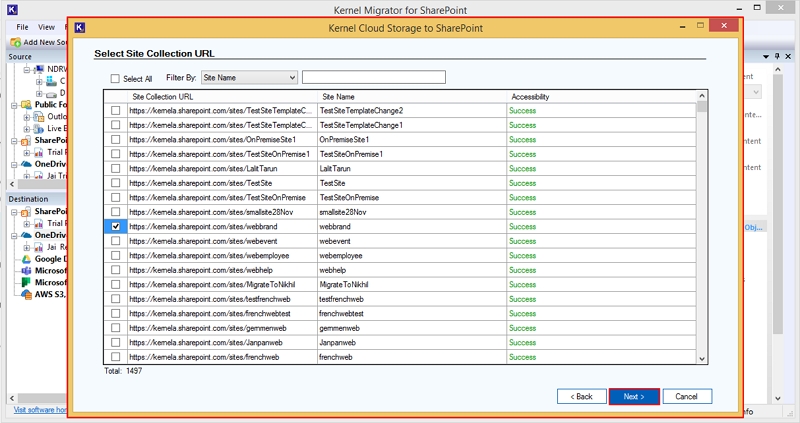 Select a specific destination URL