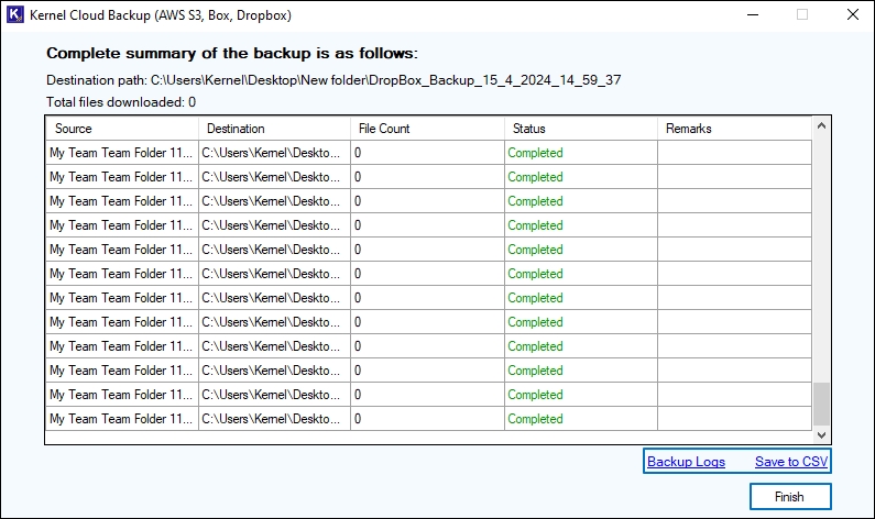 Download the Backup Logs and Save to CSV