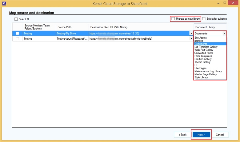 Under Document Library, select the library from the dropdown