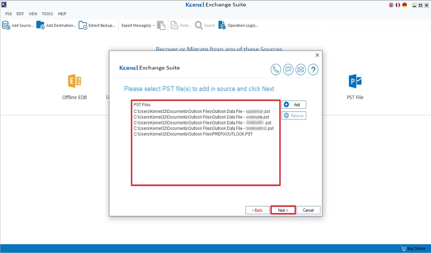 click Next and wait until the PST files are added to the source